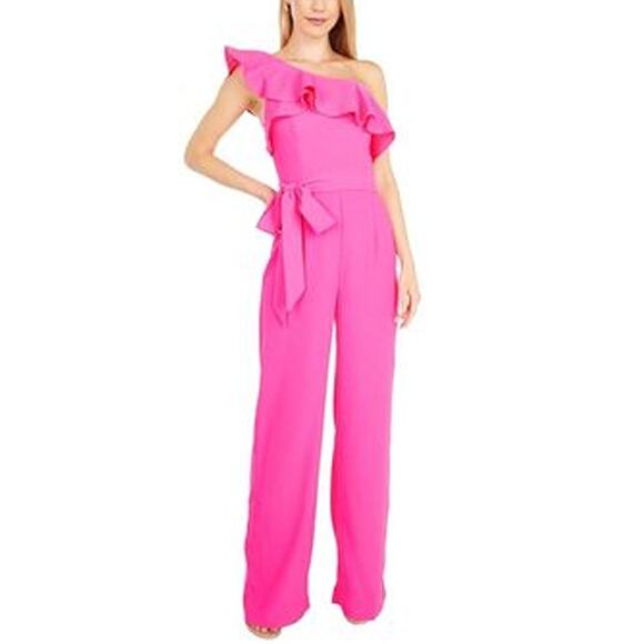 Lilly Pulitzer Pants - NWT Lilly Pulitzer Lyra Hot Pink Raz Berry One Shoulder Ruffle Jumpsuit Size 4